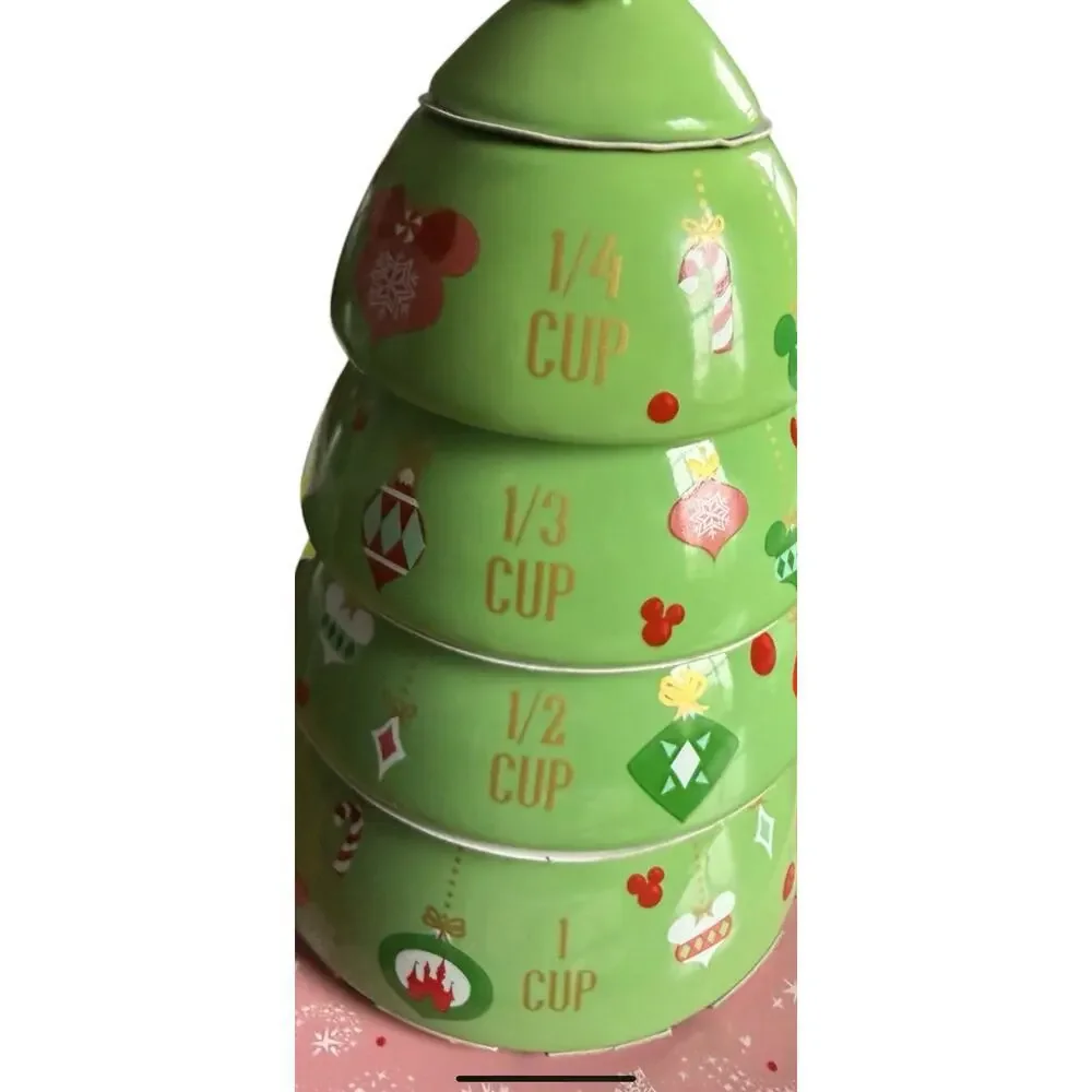 Disney Mickey Minnie Icon Holiday Measuring Cups Tree New